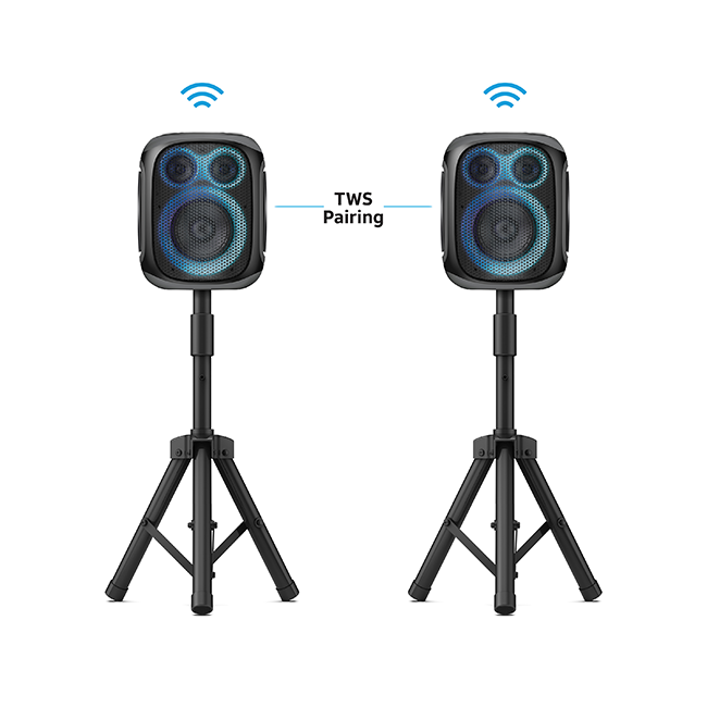 AT&T Essentials 120W Karaoke Bluetooth Speaker with Two Wireless Microphones + Stand - Black  (Product view 3)