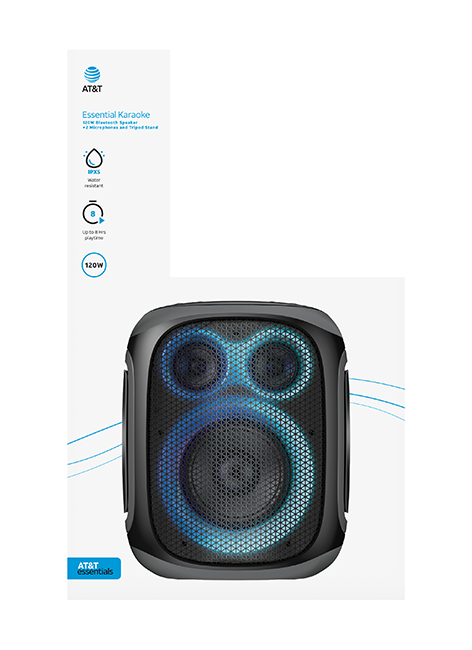 AT&T Essentials 120W Karaoke Bluetooth Speaker with Two Wireless Microphones + Stand - Black  (Product view 8)