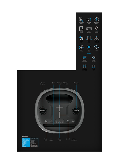 AT&T Essentials 120W Karaoke Bluetooth Speaker with Two Wireless Microphones + Stand - Black  (Product view 9)