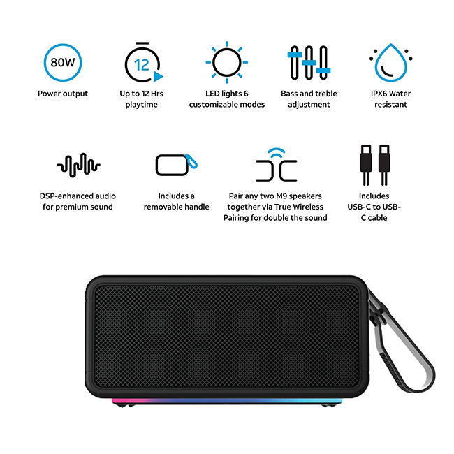 AT&T Essentials Retro 80W Bluetooth Speaker - Black  (Product view 5)