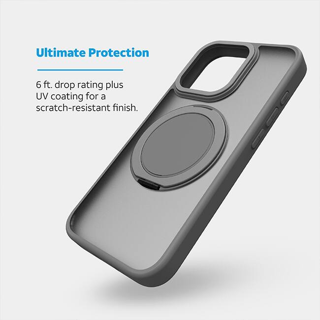 AT&T Essentials Magnetic Click Metal Rotatable Ring Kickstand Case - iPhone 15 Pro Max - Titanium Gray  (Product view 2)