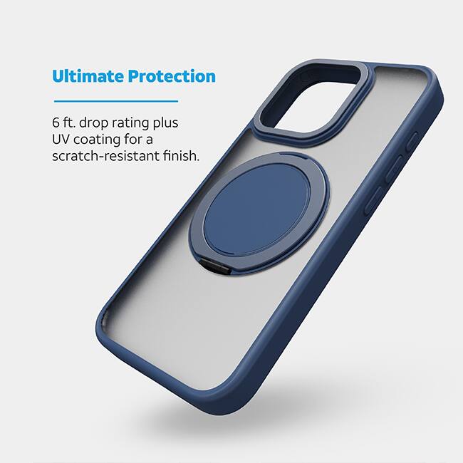 AT&T Essentials Magnetic Click Metal Rotatable Ring Kickstand Case - iPhone 15 Pro Max - Blue  (Product view 2)
