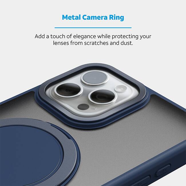 AT&T Essentials Magnetic Click Metal Rotatable Ring Kickstand Case - iPhone 15 Pro Max - Blue  (Product view 3)