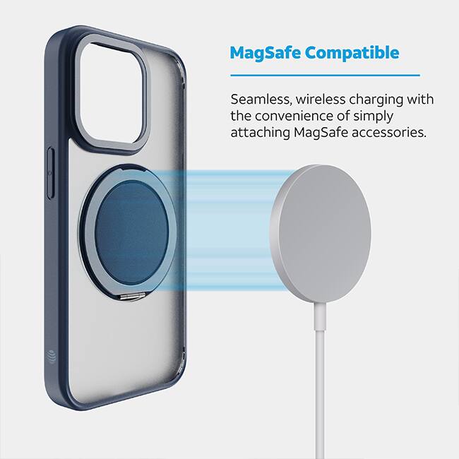 AT&T Essentials Magnetic Click Metal Rotatable Ring Kickstand Case - iPhone 15 Pro Max - Blue  (Product view 4)
