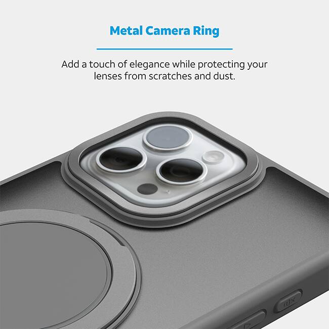 AT&T Essentials Magnetic Click Metal Rotatable Ring Kickstand Case - iPhone 15 Pro - Titanium Gray  (Product view 3)
