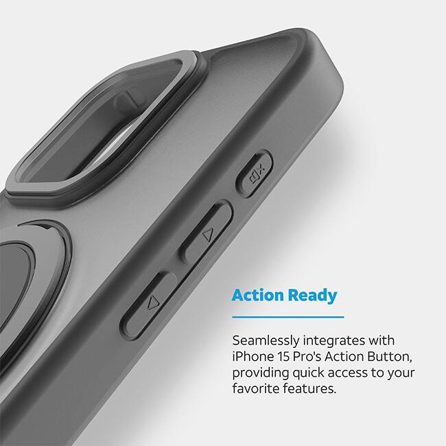 AT&T Essentials Magnetic Click Metal Rotatable Ring Kickstand Case - iPhone 15 Pro - Titanium Gray  (Product view 6)