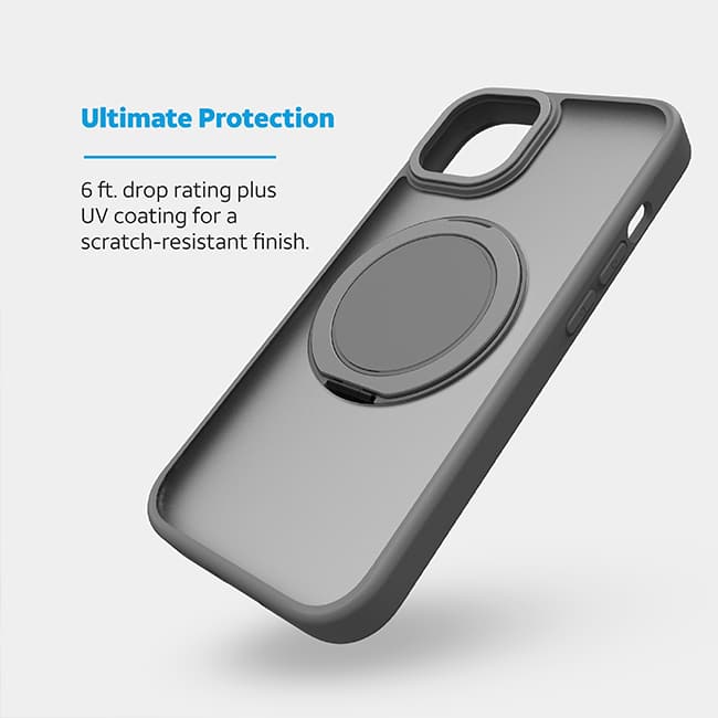 AT&T Essentials Magnetic Click Metal Rotatable Ring Kickstand Case - iPhone 15 - Titanium Gray  (Product view 2)