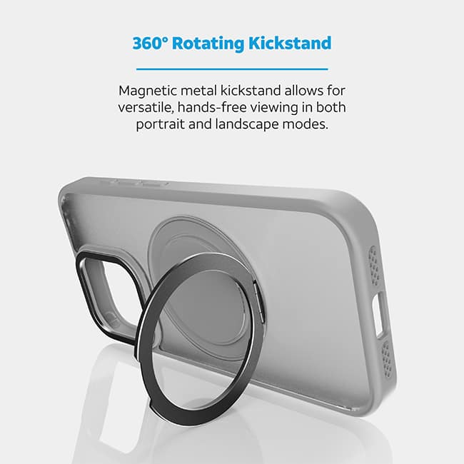 AT&T Essentials Magnetic Click Metal Rotatable Ring Kickstand Case - iPhone 15 - Titanium Gray  (Product view 3)