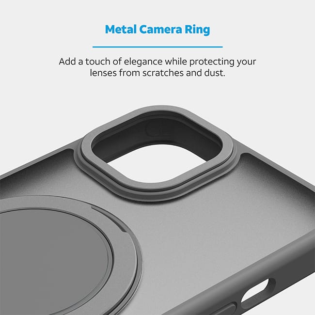 AT&T Essentials Magnetic Click Metal Rotatable Ring Kickstand Case - iPhone 15 - Titanium Gray  (Product view 4)