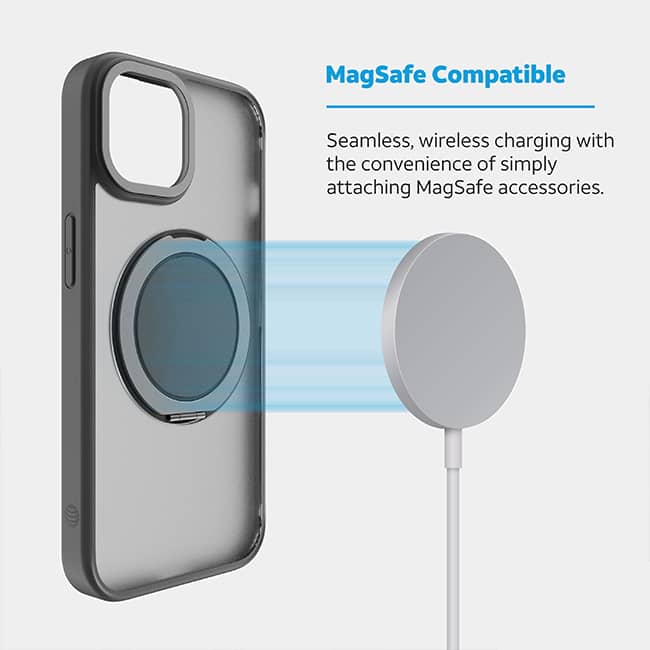 AT&T Essentials Magnetic Click Metal Rotatable Ring Kickstand Case - iPhone 15 - Titanium Gray  (Product view 5)