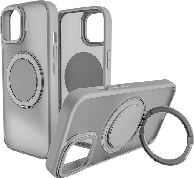 AT&T Essentials Magnetic Click Metal Rotatable Ring Kickstand Case - iPhone 15 - Titanium Gray  (Product view 1)