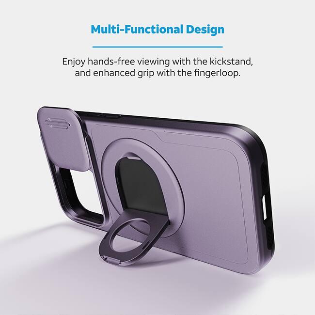 AT&T Essentials Magnetic Utility Case with Camera Cover and Kickstand + Finger Loop - iPhone 15 Pro Max - Purple  (Product view 3)