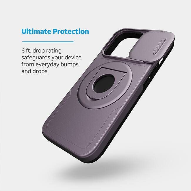 AT&T Essentials Magnetic Utility Case with Camera Cover and Kickstand + Finger Loop - iPhone 15 Pro - Purple  (Product view 2)