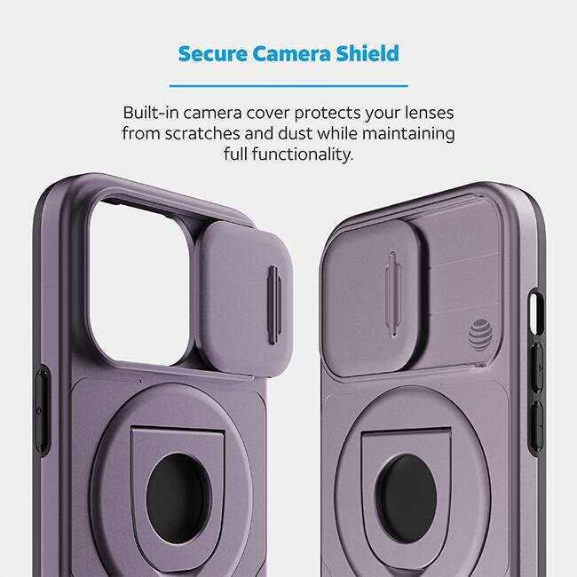 AT&T Essentials Magnetic Utility Case with Camera Cover and Kickstand + Finger Loop - iPhone 15 Pro - Purple  (Product view 3)