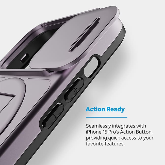 AT&T Essentials Magnetic Utility Case with Camera Cover and Kickstand + Finger Loop - iPhone 15 Pro - Purple  (Product view 6)