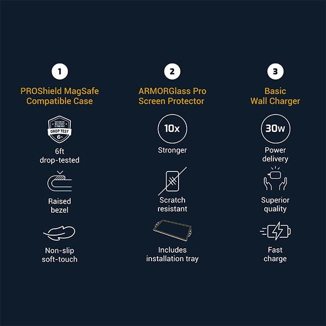 AXS 3 Pack Proshield Magnetic Case + Armorglass Pro Screen + 30W Charger - Samsung Galaxy Z Fold7 - Black  (Product view 7)