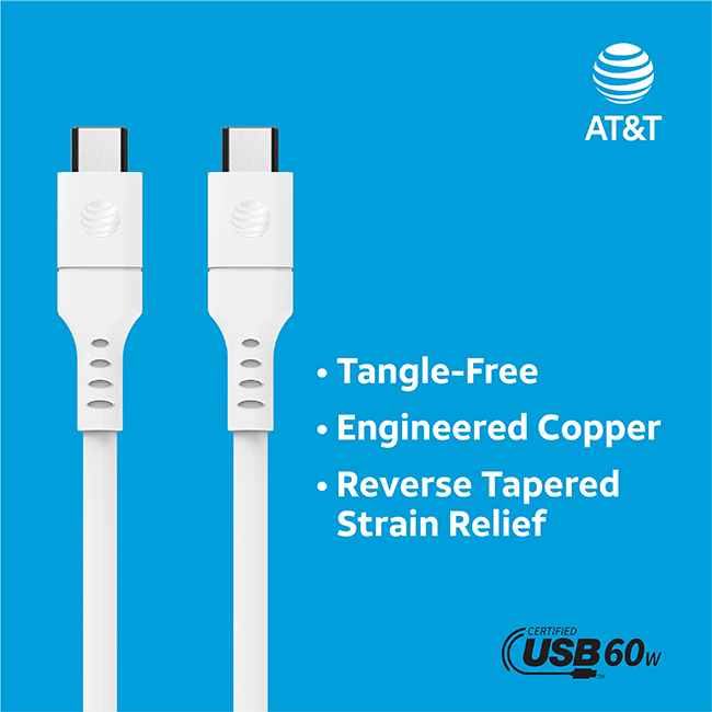 AT&T Essentials 6ft USB C to Type C 3 Pack Cable Bundle - White  (Product view 3)