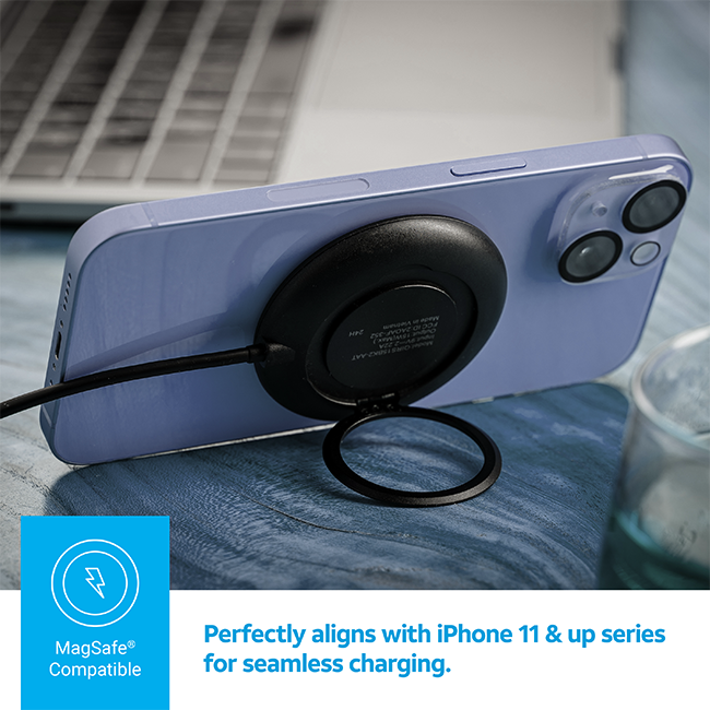 AT&T Essentials Magnetic Wireless Charging Pad + Ring Stand - Black  (Product view 3)