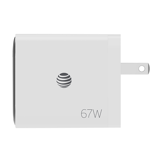 AT&T Essentials Multi Port 67W GaN Wall Charger with LED Display (2 USBC + 1 USBA) - White  (Product view 6)