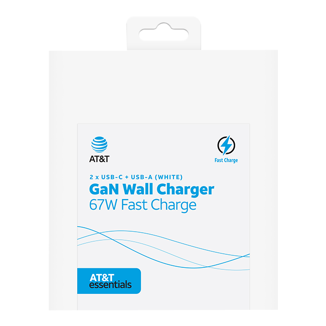 AT&T Essentials Multi Port 67W GaN Wall Charger with LED Display (2 USBC + 1 USBA) - White  (Product view 8)