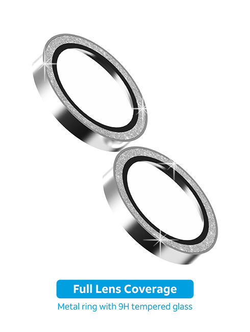 AT&T Essentials Silver Glitter Glass Camera Protector Rings - iPhone 16/16 Plus - Silver Glitter  (Product view 2)