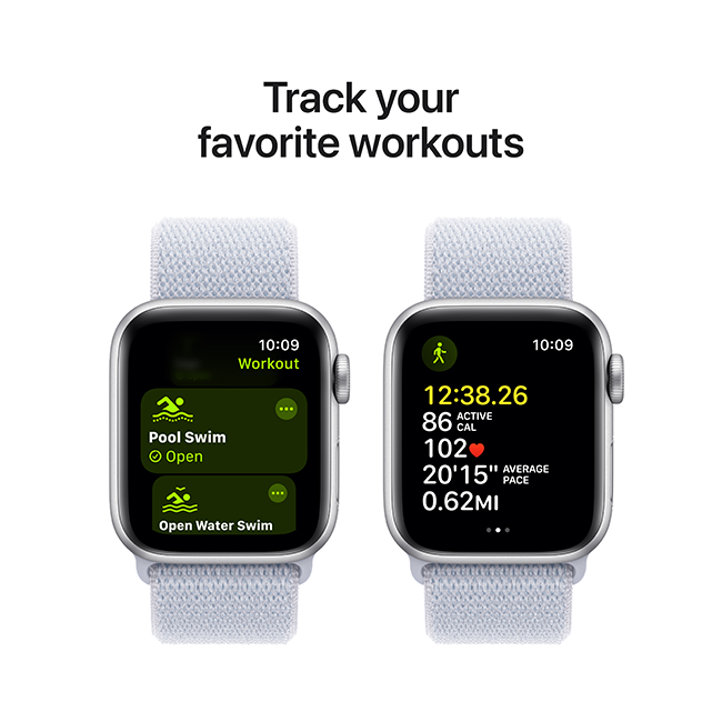 Apple Watch SE 2nd Gen (2022) - 40mm - Silver Aluminum Blue Cloud Sport Loop  (Product view 7)