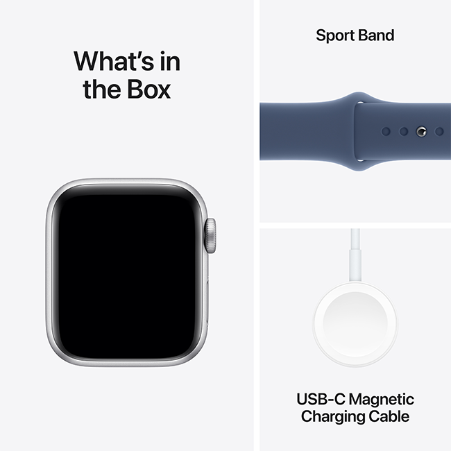 Apple Watch SE 2nd Gen (2022) - 40mm - Silver Aluminum Denim Sport Band M-L  (Product view 8)