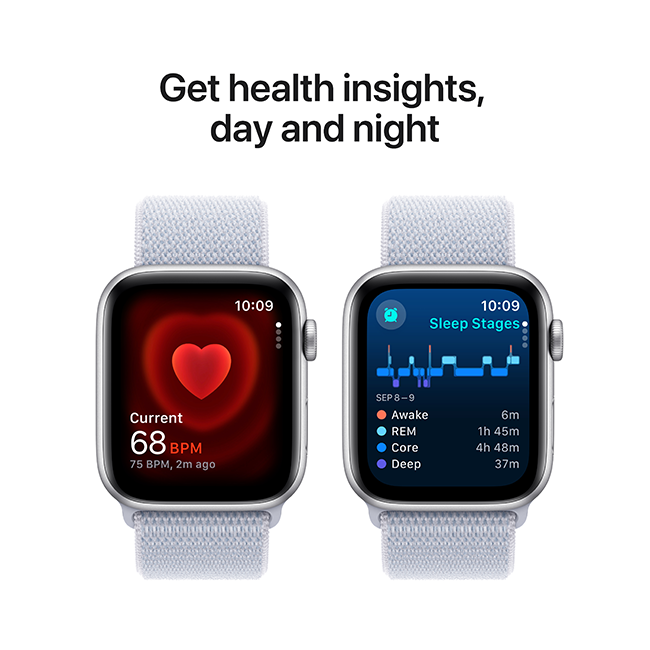 Apple Watch SE 2nd Gen (2022) - 44mm - Silver Aluminum Blue Cloud Sport Loop  (Product view 6)