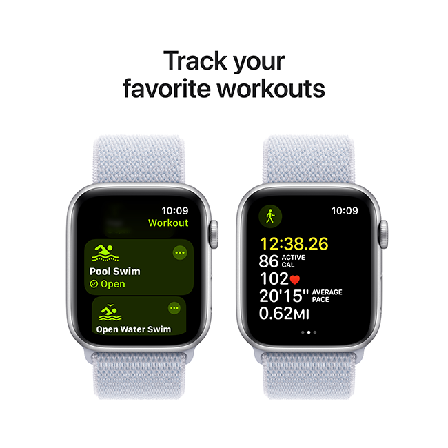 Apple Watch SE 2nd Gen (2022) - 44mm - Silver Aluminum Blue Cloud Sport Loop  (Product view 7)