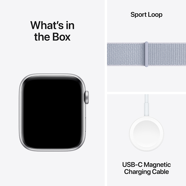 Apple Watch SE 2nd Gen (2022) - 44mm - Silver Aluminum Blue Cloud Sport Loop  (Product view 8)