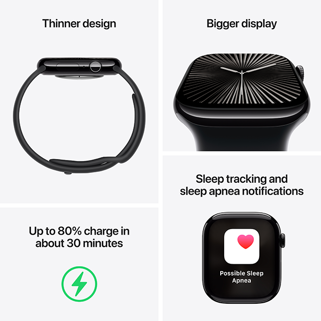 Apple Watch Series 10 42mm - Jet Black Aluminum Black Sport Band M-L  (Product view 4)