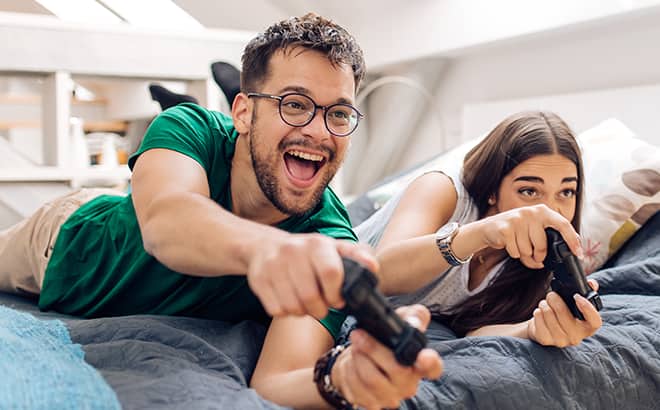 A couple playing video game